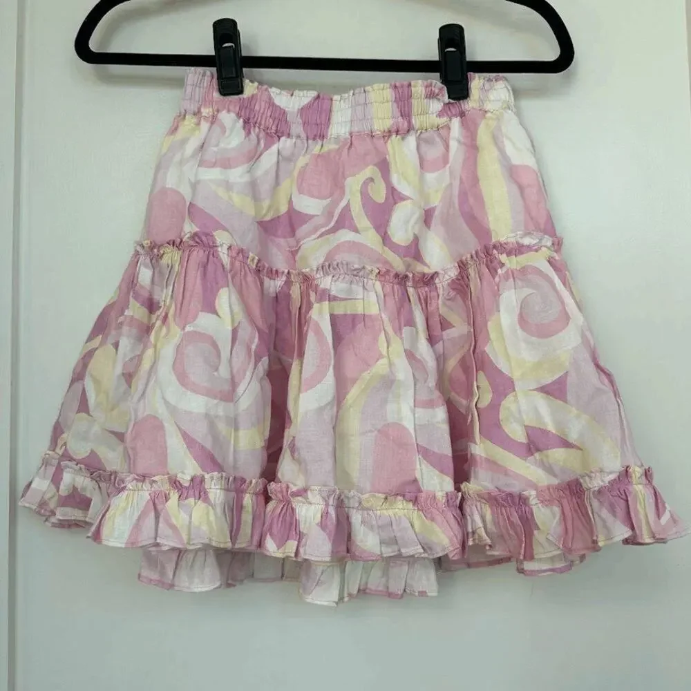 Hill House The Paz Mini Skirt M Candy Kaleidoscope Pink Ruffle NWT